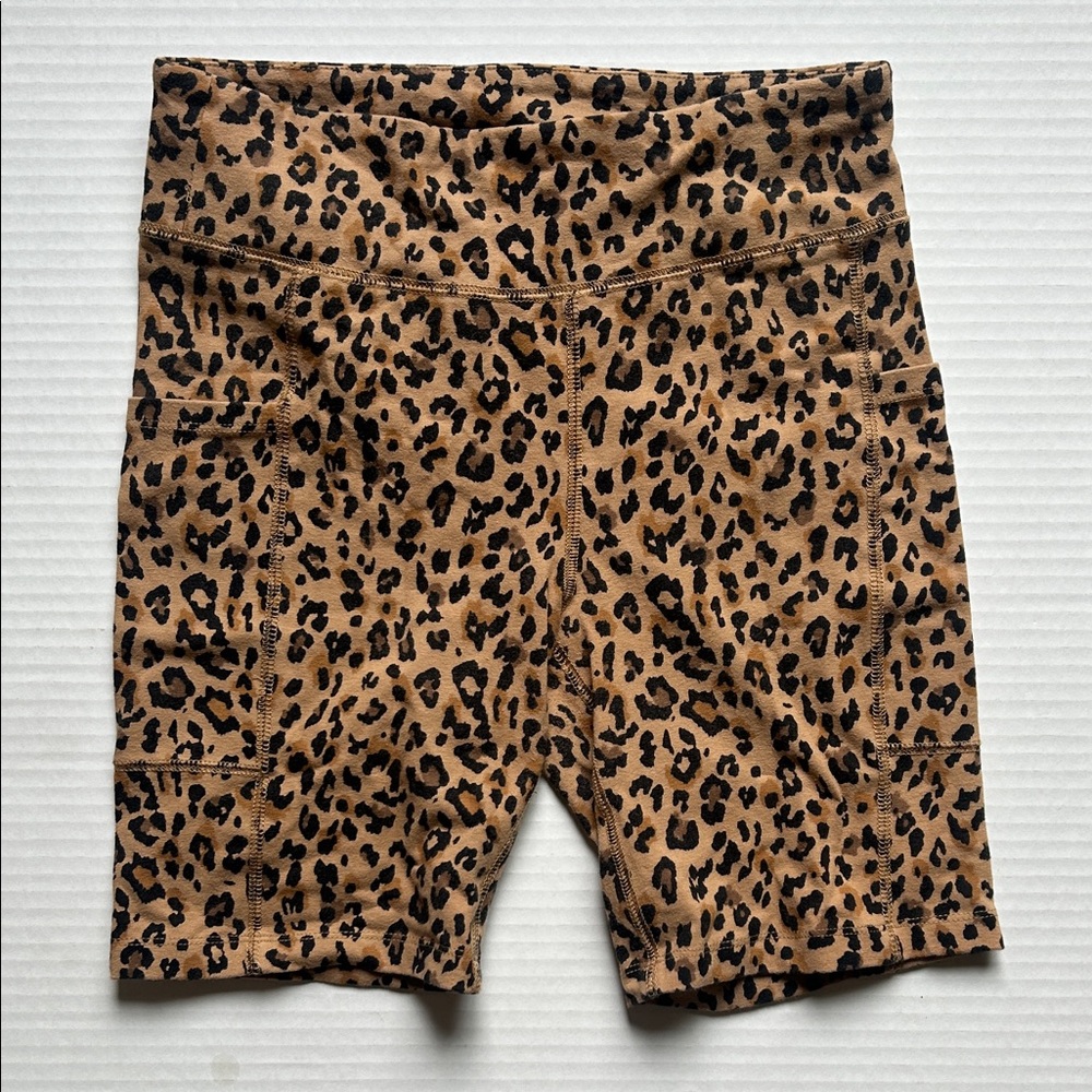 J. Crew Leopard Print Bike Shorts in Tan/Black